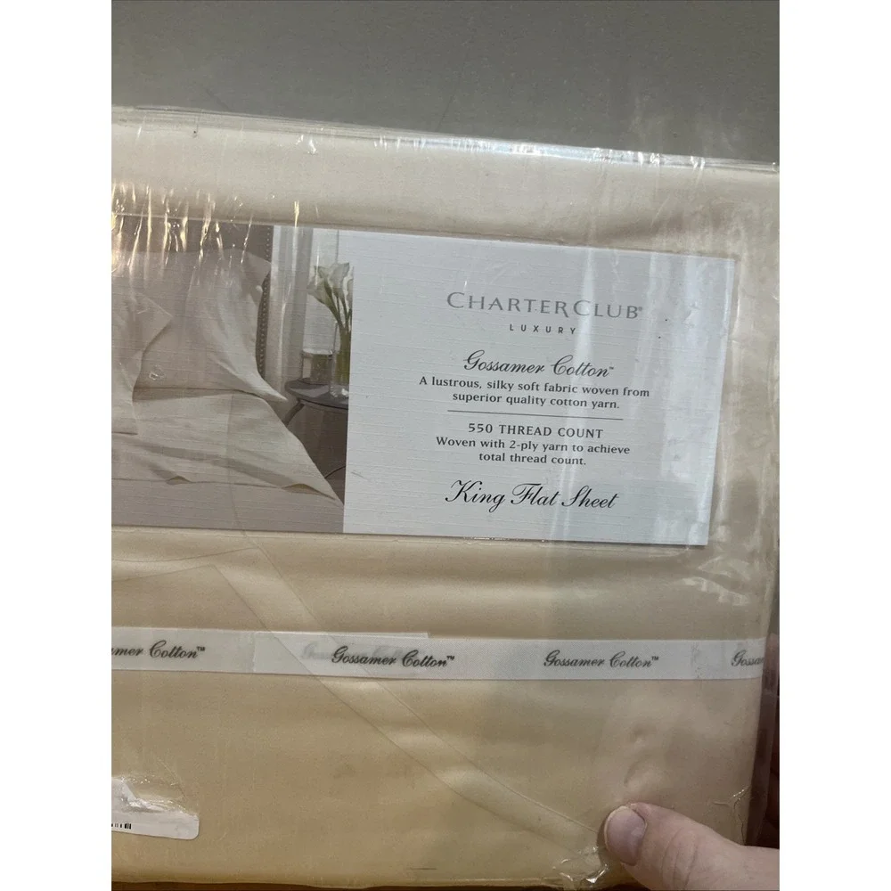 Charter‎ Club Luxury King Cream Flat Sheet, 550 TC Gossamer Cotton Ivory